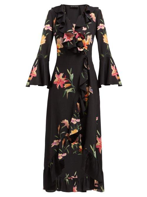Matchesfashion.com Etro - Magnetic Fields Floral Print Silk Crepe Wrap Dress - Womens - Black Multi