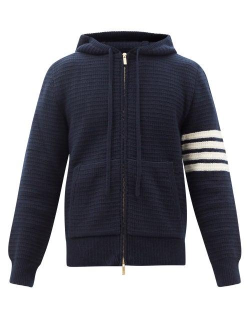 Thom Browne - Four-bar Waffle-knit Wool-blend Hooded Sweatshirt - Mens - Navy