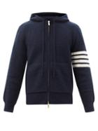 Thom Browne - Four-bar Waffle-knit Wool-blend Hooded Sweatshirt - Mens - Navy