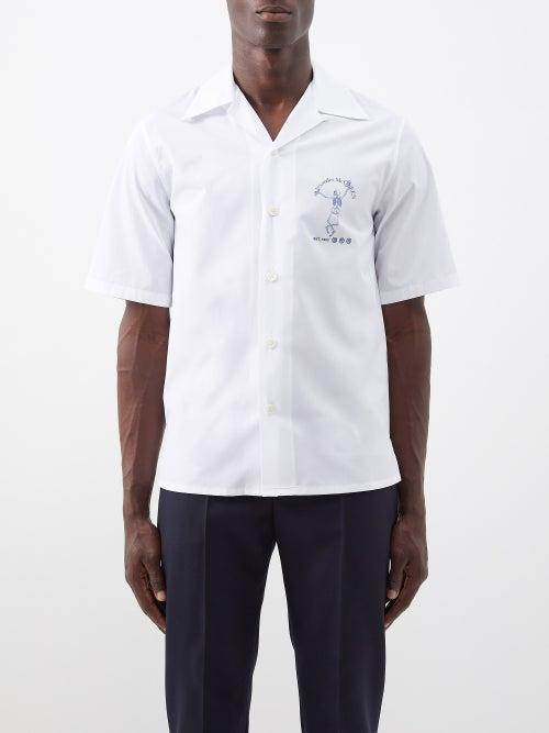 Alexander Mcqueen - Skull-print Cotton-poplin Short-sleeved Shirt - Mens - Blue White