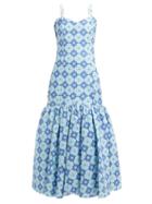 Matchesfashion.com Rebecca De Ravenel - Daffodil Floral Print Cotton Blend Dress - Womens - Blue Print