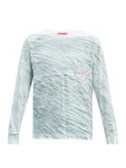 Matchesfashion.com Eckhaus Latta - Crease-print Cotton-jersey Long-sleeved T-shirt - Mens - Blue Multi