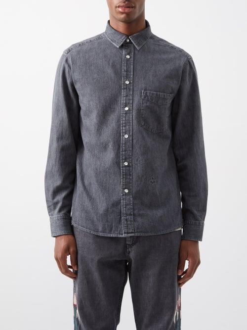 Isabel Marant - Lako P Logo-embroidery Chambray-denim Shirt - Mens - Grey