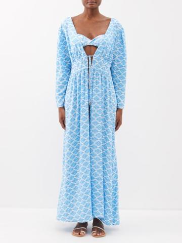 Melissa Odabash - Farrah Geometric-print Tie-front Kaftan - Womens - Blue Print