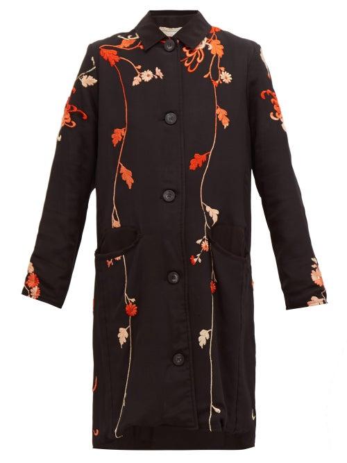 Matchesfashion.com By Walid - Clara Floral Embroidered Silk Coat - Womens - Black Red
