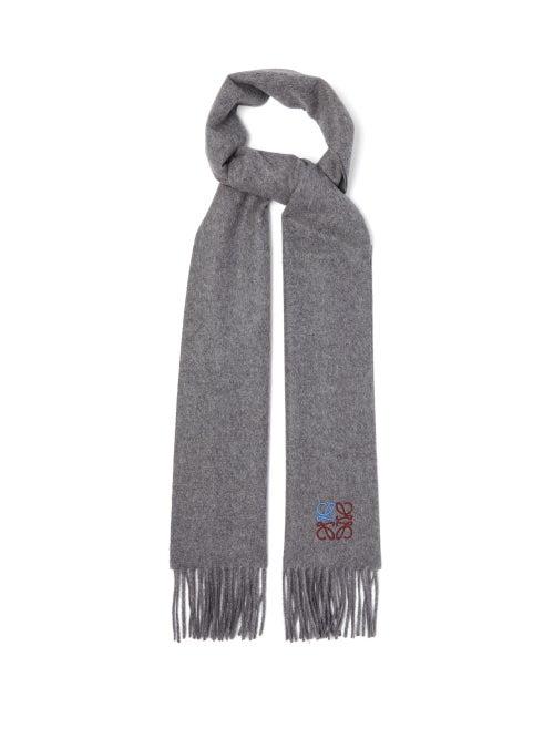 Mens Accessories Loewe - Anagram-embroidered Cashmere Scarf - Mens - Grey