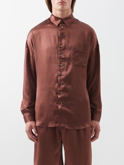 Albus Lumen - Silk-satin Shirt - Mens - Brown