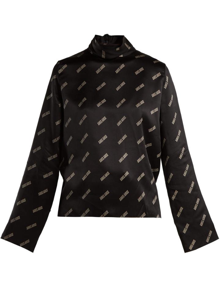 Aries Logo-print High-neck Silk-satin Top