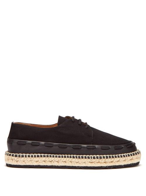 Matchesfashion.com Bottega Veneta - Leather Trimmed Lace Up Canvas Espadrilles - Mens - Black