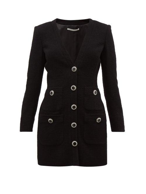 Matchesfashion.com Alessandra Rich - Boucl Wool Blend Cardigan Mini Dress - Womens - Black