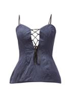 Matchesfashion.com Brock Collection - Peplum-hem Lace-up Twill Top - Womens - Navy