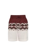 Matchesfashion.com Isabel Marant - Portici Geometric Print Drawstring Cotton Shorts - Mens - Burgundy