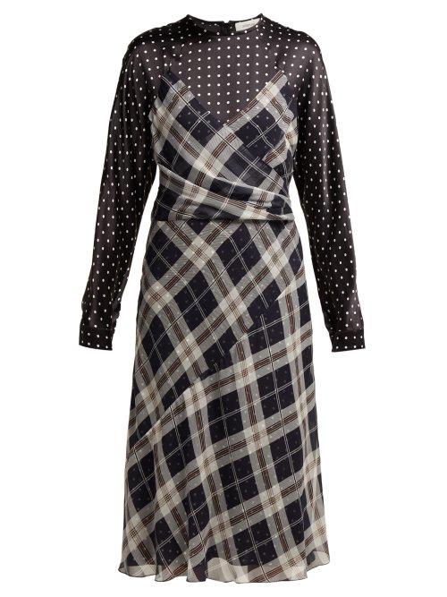 Matchesfashion.com Sportmax - Plaid & Polka Dot Silk Midi Dress - Womens - Multi