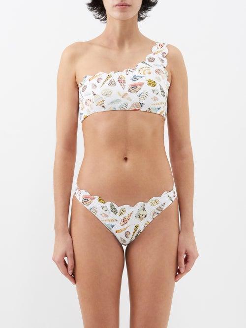 Marysia - Santa Barbara One-shoulder Shell-print Bikini Top - Womens - Ivory Multi