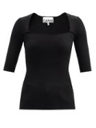 Ladies Rtw Ganni - Square-neck Ribbed-knit Top - Womens - Black