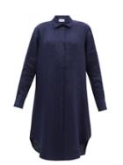 Asceno - The Oxford Linen Shirt Dress - Womens - Navy
