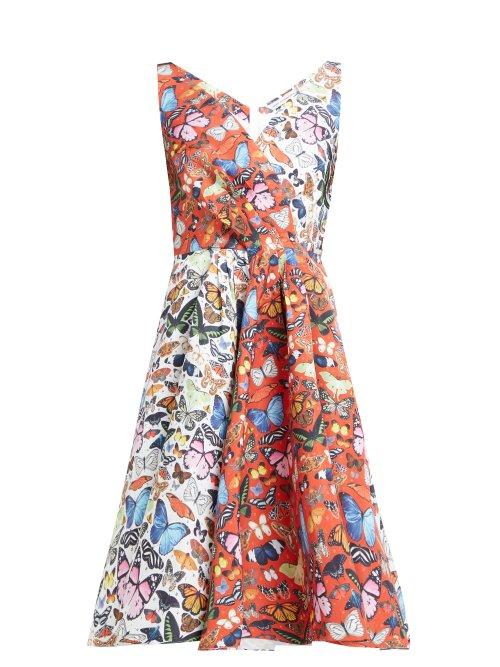 Matchesfashion.com Mary Katrantzou - Butterfly Printed Flared Faille Dress - Womens - Red White