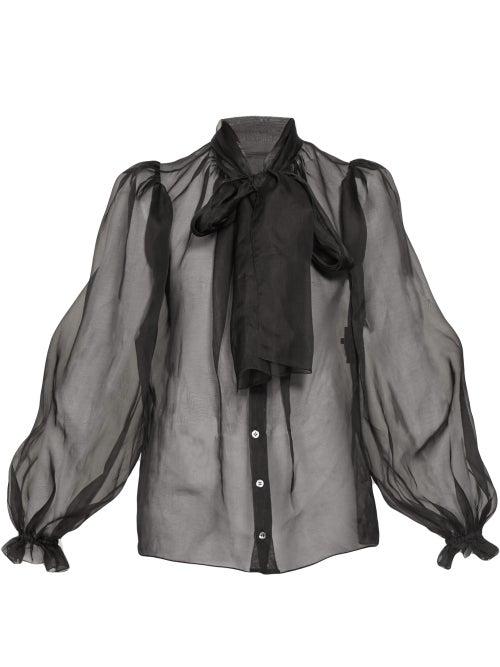 Matchesfashion.com Dolce & Gabbana - Balloon Sleeve Silk Organza Blouse - Womens - Black