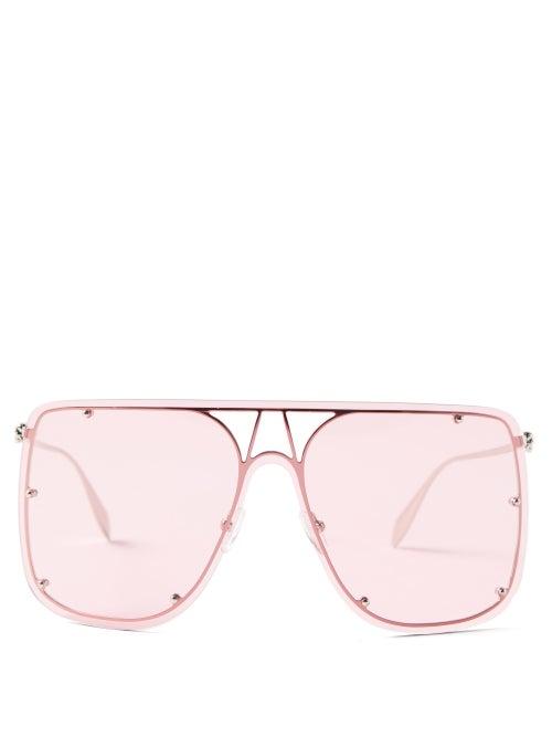 Alexander Mcqueen - Skull Shield Metal Sunglasses - Womens - Pink Silver