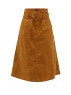 Matchesfashion.com Proenza Schouler White Label - Belted Cotton-blend Twill Midi Skirt - Womens - Brown
