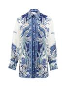 Matchesfashion.com Zimmermann - Glassy Placement Bird And Floral-print Silk Shirt - Womens - Blue Print