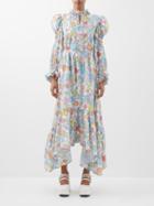 Horror Vacui - Mafalda High-neck Floral-print Cotton Dress - Womens - White Multi