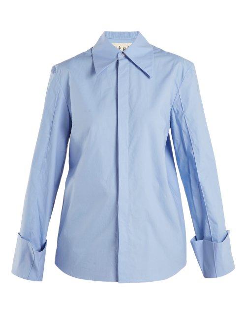 Matchesfashion.com A.w.a.k.e. - Oversized Cuff Cotton Shirt - Womens - Blue Multi