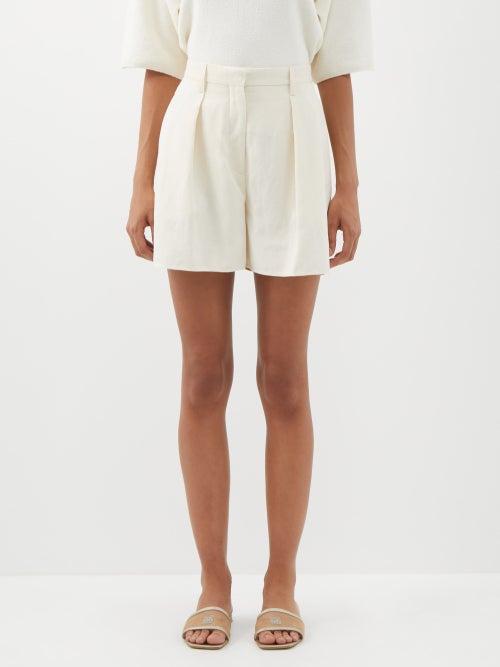 Nanushka - Rima Pleated Slubbed-twill Shorts - Womens - Cream