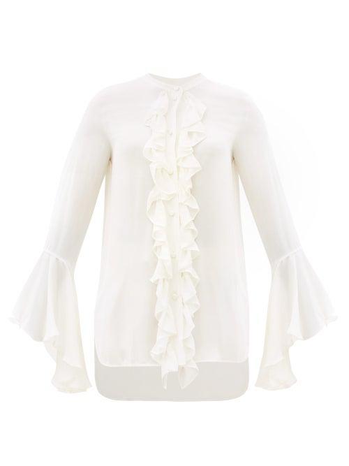Matchesfashion.com Khaite - Keith Fluted-sleeve Ruffled Silk-georgette Blouse - Womens - Ivory