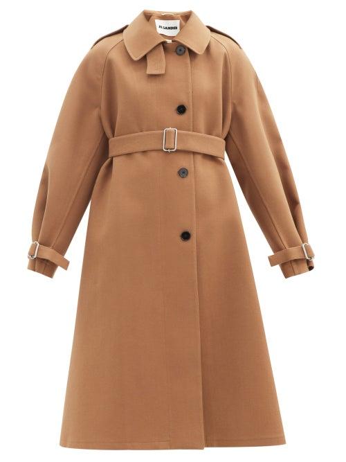Matchesfashion.com Jil Sander - Belted Wool-blend Canvas Trench Coat - Womens - Mid Brown