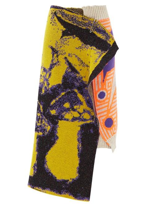 Matchesfashion.com Matty Bovan - Aztec Mushroom Jacquard Wrap Skirt - Womens - Multi