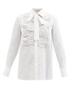 Valentino - Floral Silk-organza And Cotton-poplin Shirt - Womens - White
