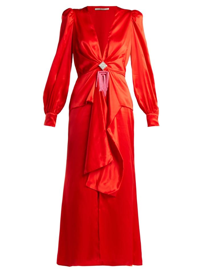 Alessandra Rich V-neck Crystal-embellished Silk-satin Dress