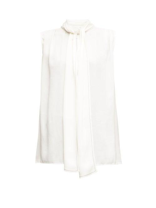 Matchesfashion.com Marni - Sleeveless Pussy-bow Satin Blouse - Womens - Cream