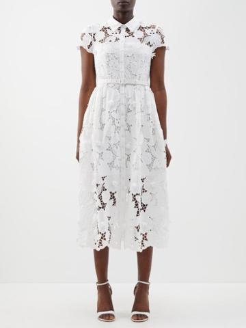 Self-portrait - Guipure-lace Cotton Midi Shirt Dress - Womens - White