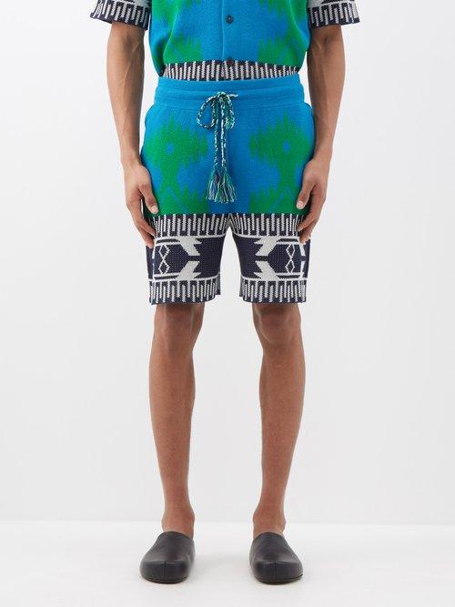 Alanui - Geometric-jacquard Cotton-blend Piqu Shorts - Mens - Blue Multi