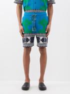 Alanui - Geometric-jacquard Cotton-blend Piqu Shorts - Mens - Blue Multi