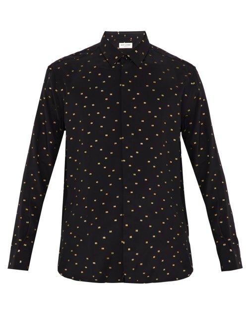 Matchesfashion.com Saint Laurent - Fil Coup Silk Blend Satin Shirt - Mens - Black