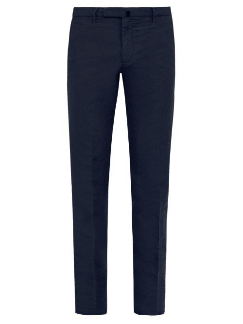 Matchesfashion.com Incotex - Slim Fit Linen Blend Chino Trousers - Mens - Navy