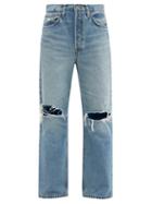 Re/done - 90s Distressed Organic Straight-leg Jeans - Womens - Light Denim