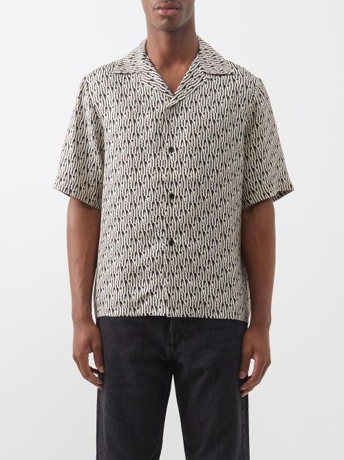 Amiri - Logo Print Silk-twill Shirt - Mens - Black Beige