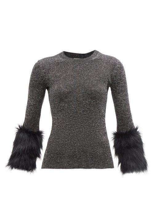 Saint Laurent - Faux-fur Trim Metallic-knit Sweater - Womens - Black