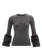 Saint Laurent - Faux-fur Trim Metallic-knit Sweater - Womens - Black