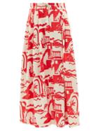 Ladies Beachwear Mara Hoffman - Tulay Abstract-print Pleated Hemp Midi Skirt - Womens - Red Multi