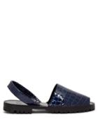 Matchesfashion.com Goya - Crocodile Effect Leather Slingback Sandals - Womens - Navy