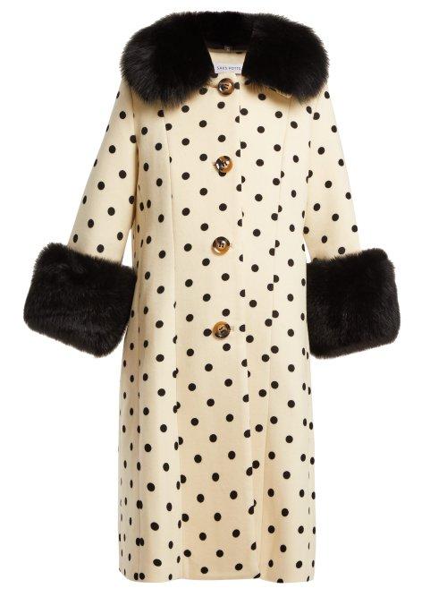 Matchesfashion.com Saks Potts - Yvonne Single Breasted Polka Dot Wool Coat - Womens - White Black