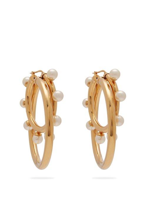 Matchesfashion.com Peter Pilotto - Faux Pearl Double Hoop Earrings - Womens - Gold