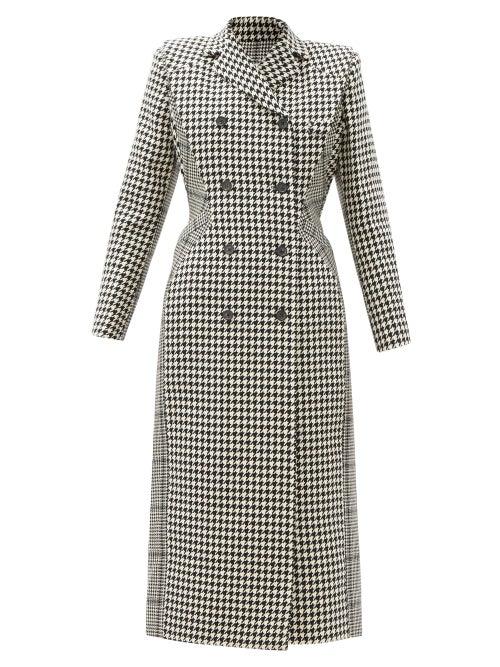 Matchesfashion.com Marine Serre - Double-breasted Upcycled Houndstooth Wool Coat - Womens - Black White