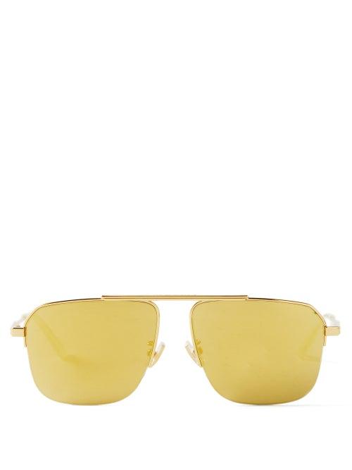 Bottega Eyewear - Aviator Metal Sunglasses - Mens - Gold