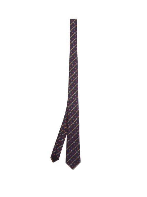 Matchesfashion.com Gucci - Gg, Strawberry And Pineapple Silk-jacquard Tie - Mens - Navy